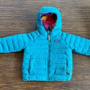 Teal Patagonia Baby Reversible Down Sweater Hoody